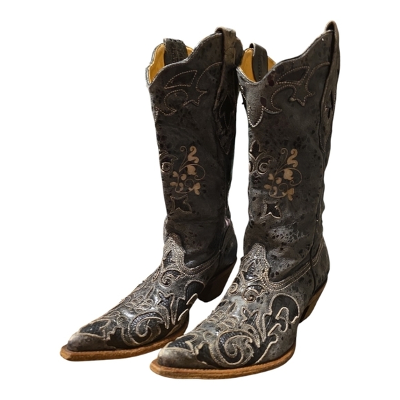 Corral Vintage Genuine Lizard Inlay Western Cowgirl Boot Pointed Toe 9 Leather - Picture 3 of 11